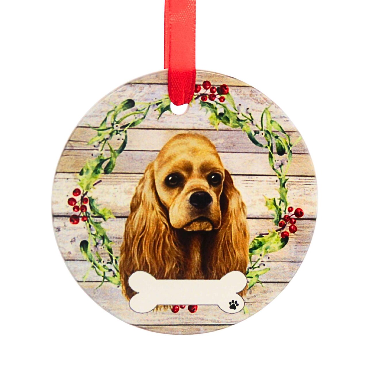 E & S Imports 3.5 Inch Ceramic Cocker Spaniel Ornament Christmas Tree Ornament , Christmas Decor Dog Puppy Ribbon Cherish Pet